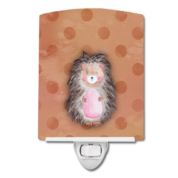 Caroline's Treasures BB7378CNL Polkadot Hedgehog Watercolor Ceramic Night Light Compact, UL-Certified, Ideal for Bedroom, Bathroom, Nursery, Hallway, Kitchen, 6x4x3, Multicolor