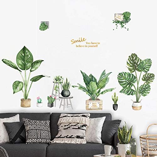 Green Plants Wall Stickers - SHCHA Tropical Plants Removable Wall Decals for Family Living Room Background Wall Decoration Kids Bedroom Kitchen Office Nursery Room Potted Wallpaper