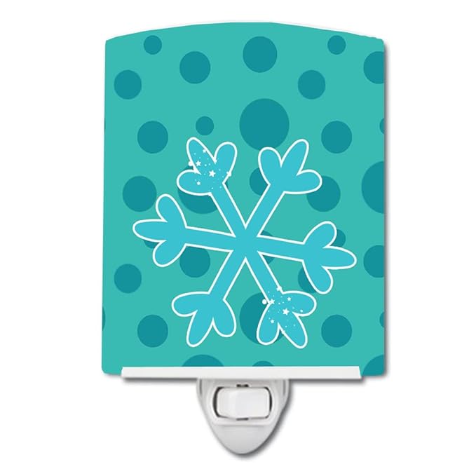 Caroline's Treasures BB8949CNL Christmas Snowflake Blue Ceramic Night Light Compact, UL-Certified, Ideal for Bedroom, Bathroom, Nursery, Hallway, Kitchen, 6x4x3, Multicolor
