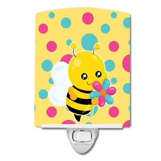 Caroline's Treasures BB7097CNL Bee with Flower Ceramic Night Light Compact, UL-Certified, Ideal for Bedroom, Bathroom, Nursery, Hallway, Kitchen, 6x4x3, Multicolor