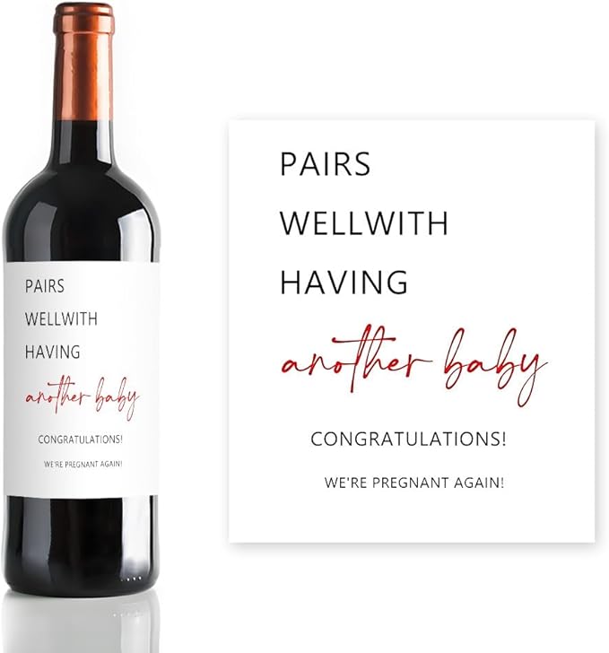 24 Pcs Funny Second Baby Announcement Wine Labels Pregnancy Announcement Wine Bottle Stickers Pairs Well With Having Another Baby Bottle Labels Pregnancy Announcements Gifts
