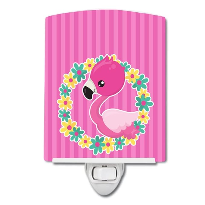 Caroline's Treasures BB8768CNL Flamingo Flower Wreath Ceramic Night Light Compact, UL-Certified, Ideal for Bedroom, Bathroom, Nursery, Hallway, Kitchen, 6x4x3, Multicolor
