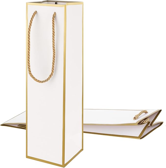 Wine Gift Bags 2 PCS Luxury Wine Bottle Gift Bags, 4"X4"X13.8" Reusable Liquor Bags with Gold Foil Print, Gold Foil White Wine Bags for Party Wedding Party Anniversary Champagne Wine Bags with Handles