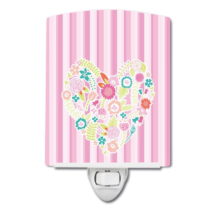 Caroline's Treasures BB6937CNL Flowered Heart Ceramic Night Light Compact, UL-Certified, Ideal for Bedroom, Bathroom, Nursery, Hallway, Kitchen, 6x4x3, Multicolor