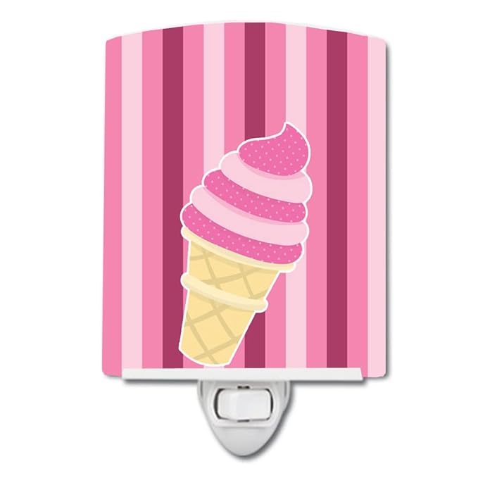Caroline's Treasures BB9065CNL Ice Cream Cone Pink Swirl Ceramic Night Light Compact, UL-Certified, Ideal for Bedroom, Bathroom, Nursery, Hallway, Kitchen, 6x4x3, Multicolor