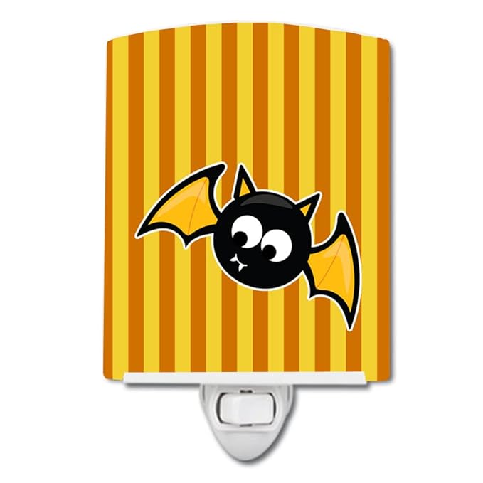 Caroline's Treasures BB9112CNL Halloween Bat Orange Stripes Ceramic Night Light Compact, UL-Certified, Ideal for Bedroom, Bathroom, Nursery, Hallway, Kitchen, 6x4x3, Multicolor