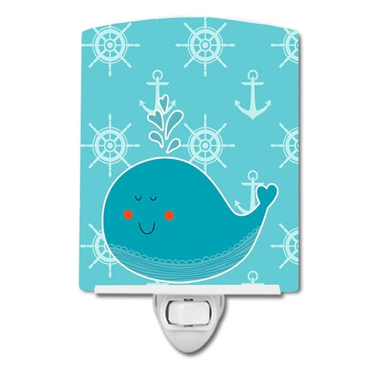 Caroline's Treasures BB6765CNL Whale with Anchors Ceramic Night Light Compact, UL-Certified, Ideal for Bedroom, Bathroom, Nursery, Hallway, Kitchen, 6x4x3, Multicolor