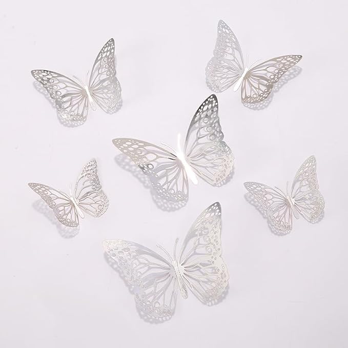 3D Butterfly Wall Decor 48 Pcs 4 Styles 4 Colors 3 Sizes,Gold Silver Laser Rose Butterfly Decorations for Butterfly Birthday Decorations Butterfly Party Decorations Cake Decorations,Removable Sticker