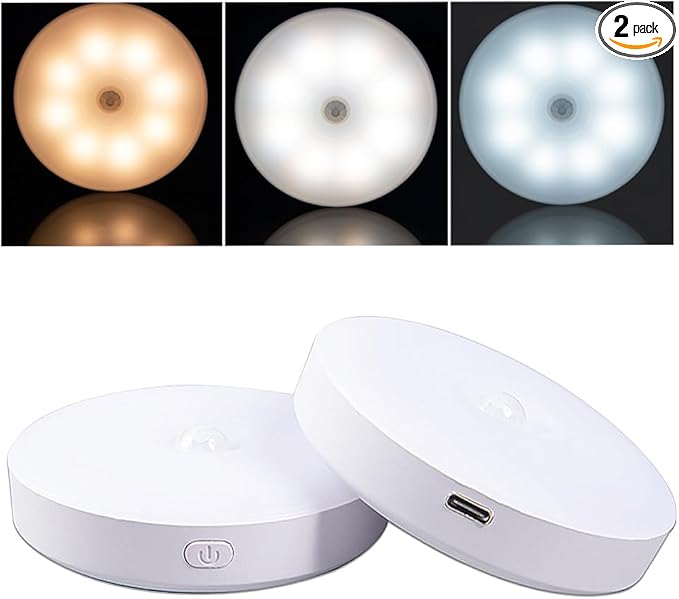 Magnetic Night Light, New Upgraded Frosted, Human Body Sensor Light, Three-Colour Infinitely Dimmable Ideal for Bedroom, Bathroom, Nurserie, Corridor, Kitchen, Wardrobe-2 Pack