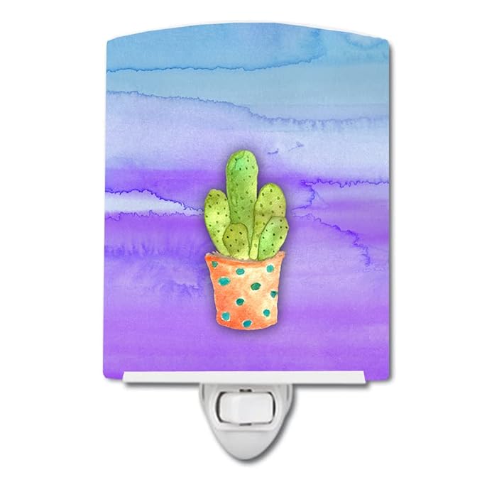 Caroline's Treasures BB7363CNL Cactus Blue and Purple Watercolor Ceramic Night Light Compact, UL-Certified, Ideal for Bedroom, Bathroom, Nursery, Hallway, Kitchen, 6x4x3, Multicolor