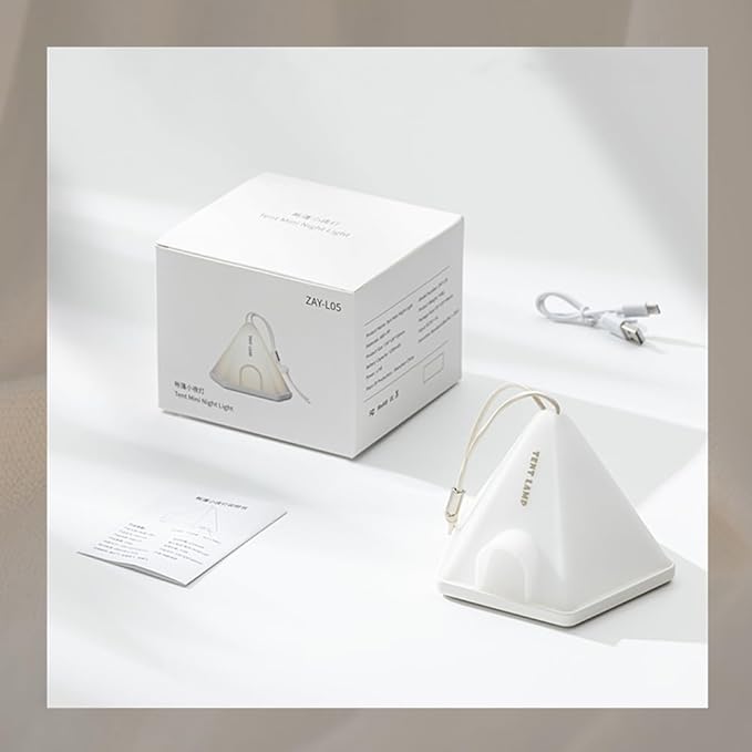 Portable Tent Night Light, with Lanyard for Easy Hanging, USB Rechargeable LED Desk Lamp with 6 Modes Adjustable, Camping Mini Nightlight, Bedroom Bedside Lamp with Timing Function