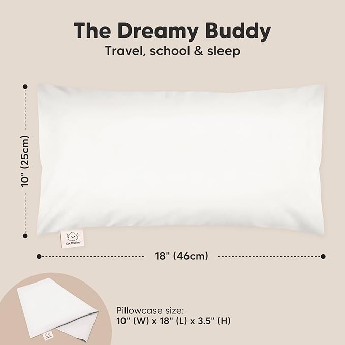 Toddler Pillow with Pillowcase - 10x18 My Little Dreamy Pillow, Organic Toddler Pillows for Sleeping, Kids Pillow, Small Pillows, Toddler Travel Pillows for Sleeping, Toddler Bed Pillows (Soft White)