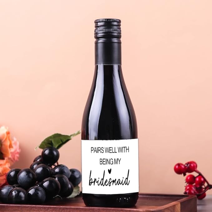 MKISHINE 16 Pcs Bridesmaid Proposal Gift Wine Bottle Labels Set, Bridesmaid Mini Champagne Labels, Bridal Party Groomsman Wine Stickers Bride Tribe Label, Maid of Honor Gifts for Friends, 2” x 3.5”