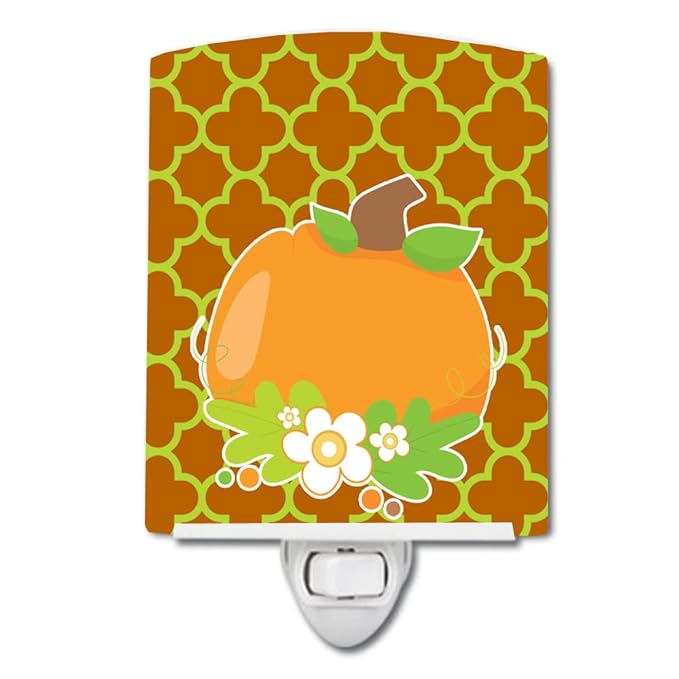 Caroline's Treasures BB6919CNL Fall Pumpkin Orange Quatrfoil Ceramic Night Light Compact, UL-Certified, Ideal for Bedroom, Bathroom, Nursery, Hallway, Kitchen, 6x4x3, Multicolor