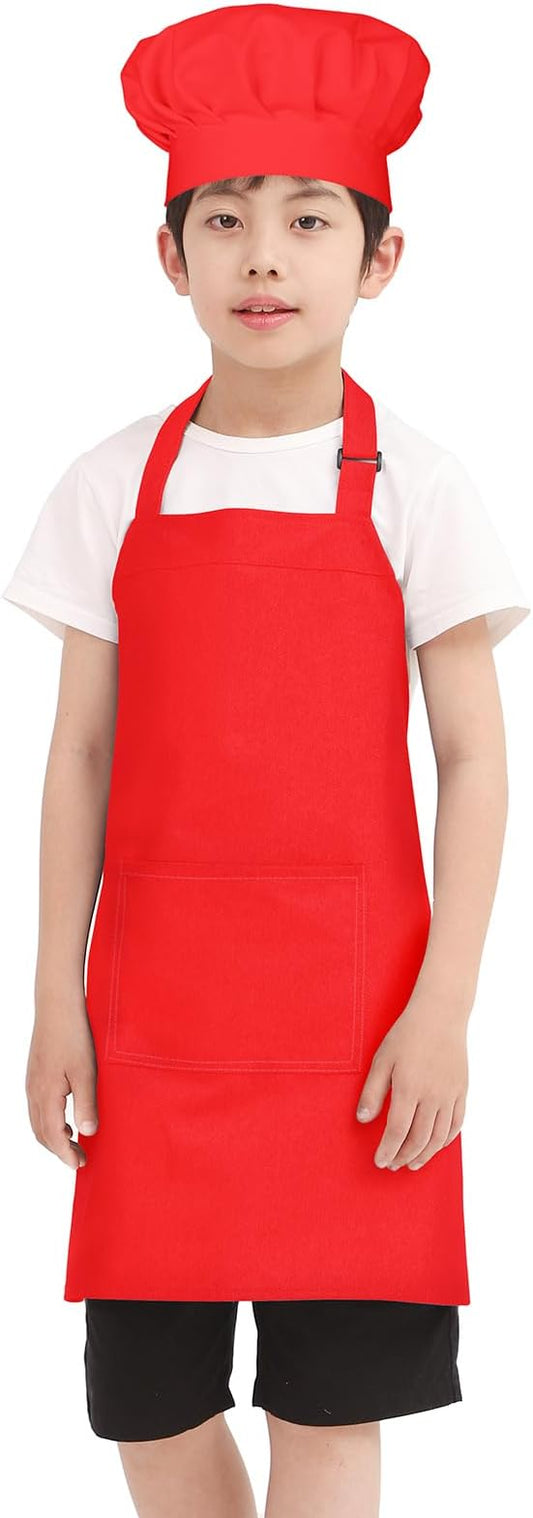 Kids Apron Chef Hat Set for Boys and Girls Adjustable Neck Strap Hook and Loop Fastener Design Waistband for Baking