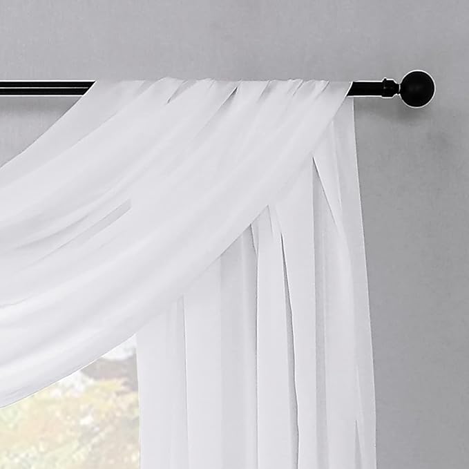 Fragrantex White Sheer Canopy Bed Curtain Scarf Chiffon Fabric for Draping Extra Long Window Scarf Valance for Living Room Outdoor Wedding Party Decor,52" Wx256 L 7 Yards,1 Panel,Soft White