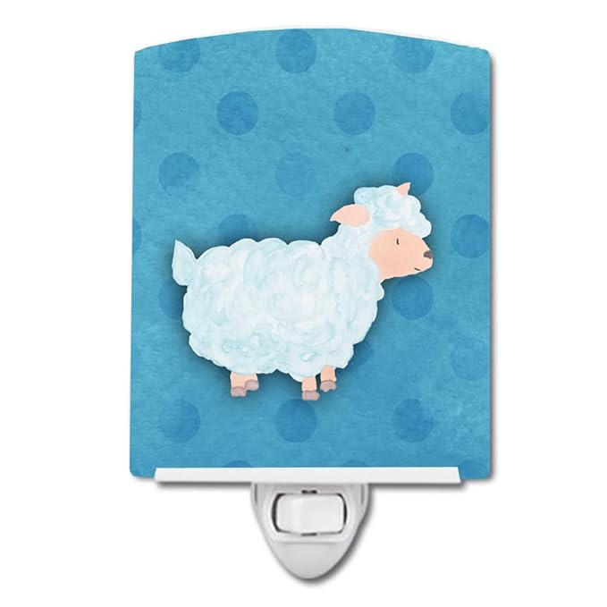 Caroline's Treasures BB7390CNL Polkadot Sheep Lamb Watercolor Ceramic Night Light Compact, UL-Certified, Ideal for Bedroom, Bathroom, Nursery, Hallway, Kitchen, 6x4x3, Multicolor