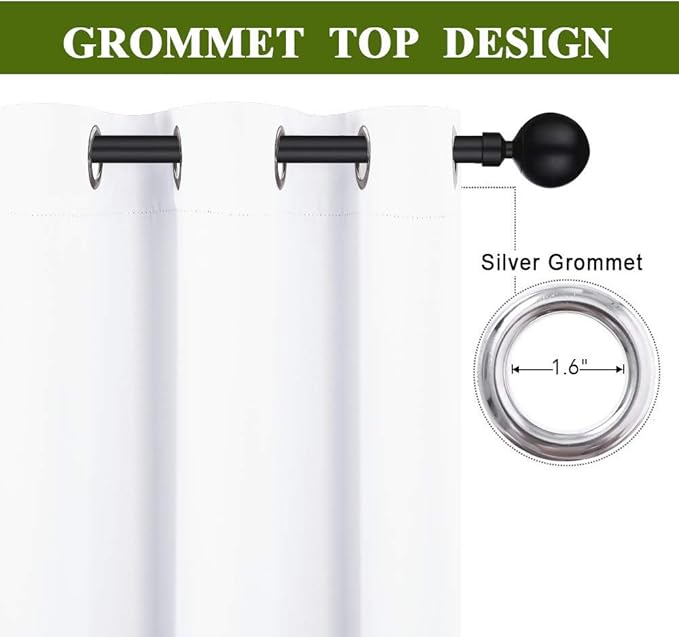 NICETOWN Draperies Curtains Panels, Blocking Out 50% Sunlight Window Treatment Curtains, Grommet Small Window Drapes for Bedroom (2 Panels, 34 by 63, Pure White)