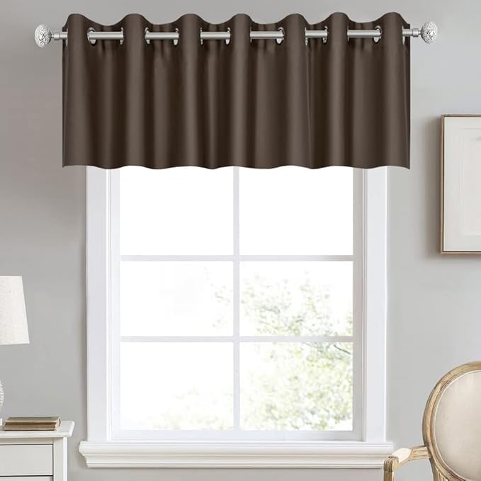 Solid Grommet Top Brown Valance for Kitchen Windows Blackout Curtain Valance for Living Room Short Straight Drape Valance for Bedroom Kids Room/Cafe/Loft 100X18 1 Panel Coffee Brown