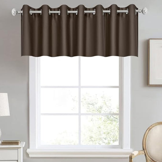 Solid Grommet Top Brown Valance for Kitchen Windows Blackout Curtain Valance for Living Room Short Straight Drape Valance for Bedroom Kids Room/Cafe/Loft 100X18 1 Panel Coffee Brown