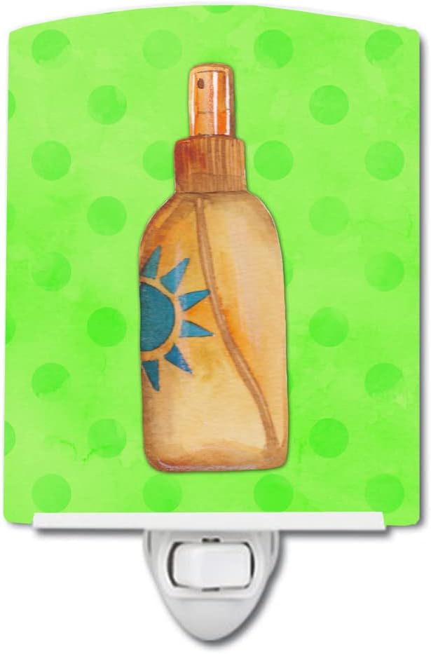 Caroline's Treasures BB8260CNL Message in a Bottle Green Polkadot Ceramic Night Light, Green Compact, UL-Certified, Ideal for Bedroom, Bathroom, Nursery, Hallway, Kitchen, 6x4x3, Multicolor