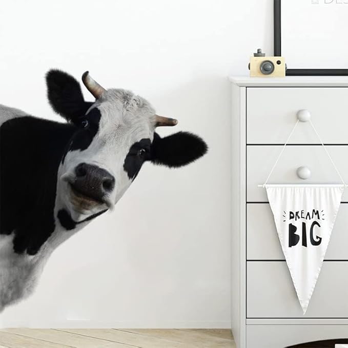 Funny Animal Wall Decal Peeking Cow Wall Sticker Vinyl Cute Animal Art Sticker Weird Stuff Wall Decor for Farmhouse Classroom Living Room Kitchen Decoration (Cow)