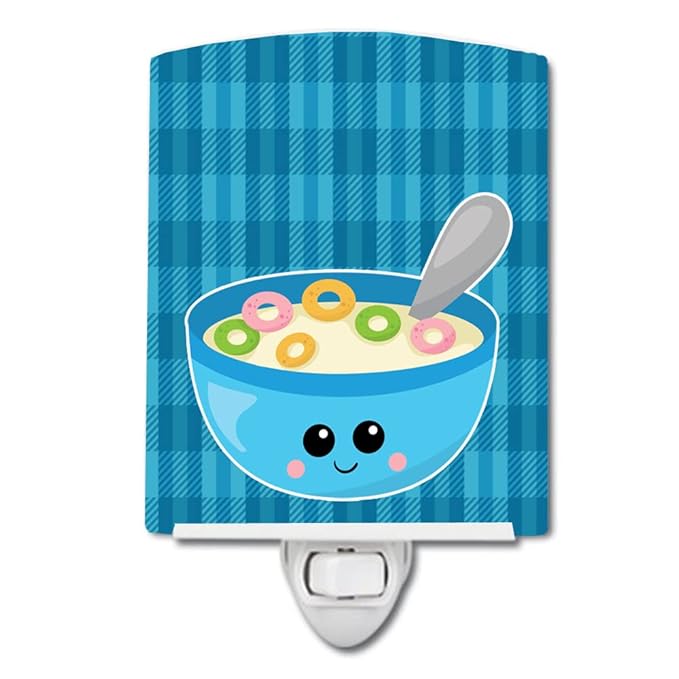 Caroline's Treasures BB6845CNL Blue Bowl of Cereal Ceramic Night Light Compact, UL-Certified, Ideal for Bedroom, Bathroom, Nursery, Hallway, Kitchen, 6x4x3, Multicolor
