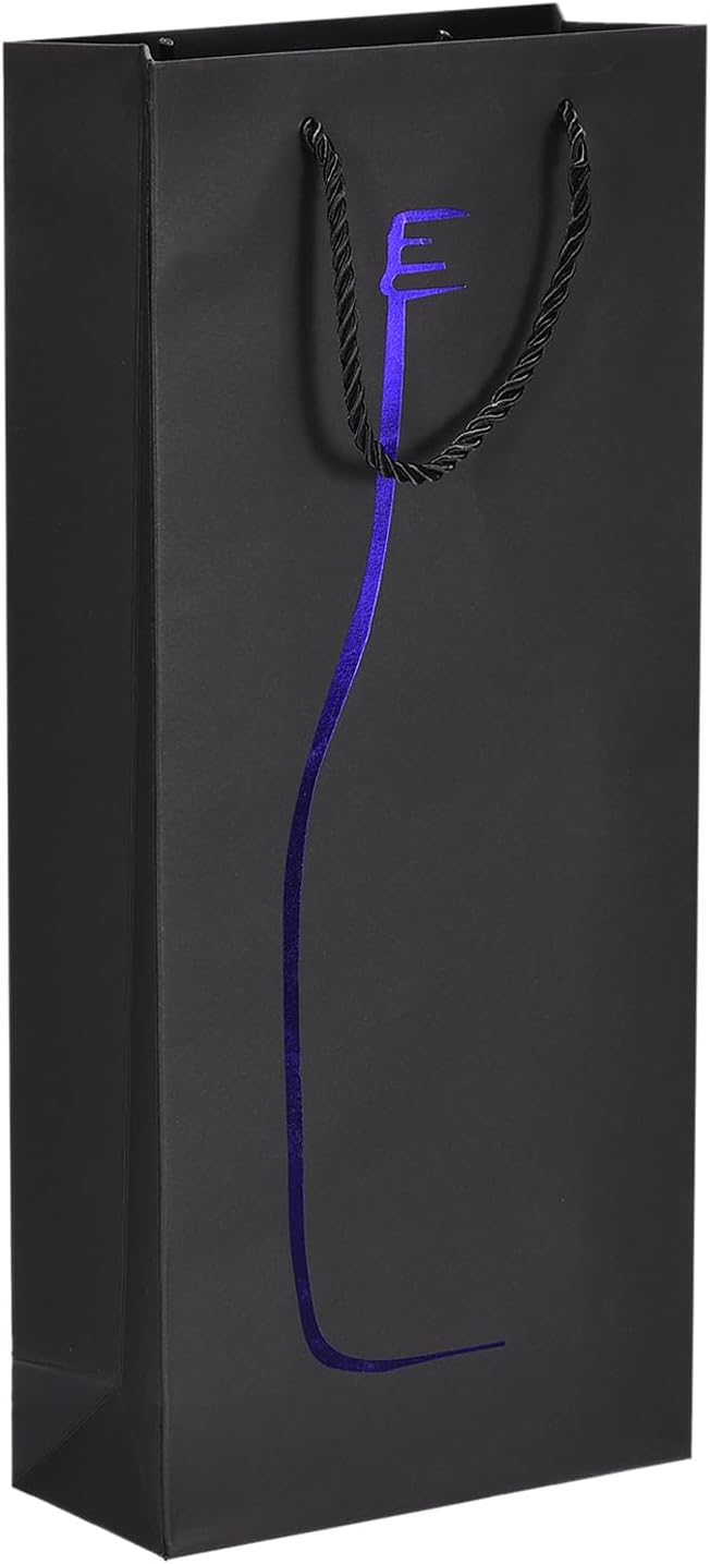 uxcell Wine Bags, 1pcs Black Blue 7 x 3 x 16 In Wine Gift Bags with Rope Handles Paper Wine Tote Bag for Wedding Birthday Christmas Party Supplies