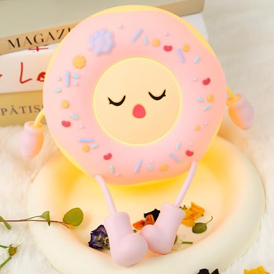 Donut Lamp Donut Night Light - Silicone Nursery LED Night Light Gift for Boys Girls, Rechargeable Cute Night Light for Kid Room Decor - Pink