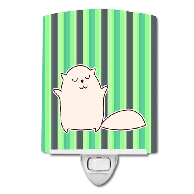 Caroline's Treasures BB6856CNL Cat Green Stripes Ceramic Night Light Compact, UL-Certified, Ideal for Bedroom, Bathroom, Nursery, Hallway, Kitchen, 6x4x3, Multicolor