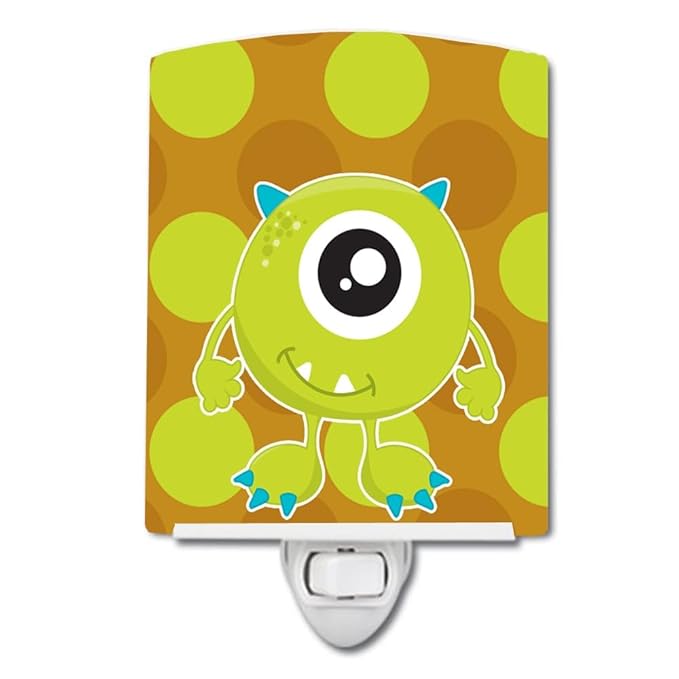 Caroline's Treasures BB8846CNL Monster Green Nola Ceramic Night Light Compact, UL-Certified, Ideal for Bedroom, Bathroom, Nursery, Hallway, Kitchen, 6x4x3, Multicolor