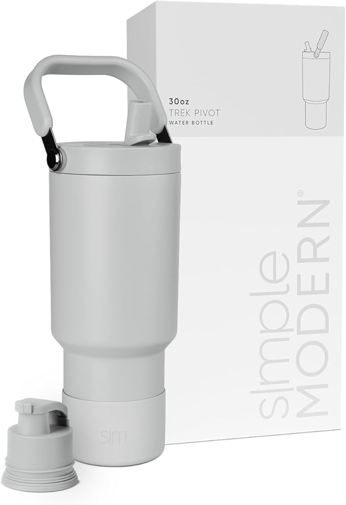 Simple Modern Trek Pivot | 30oz Flip Straw Tumbler with Handle | Water Bottle & Boot | Interchangeable Straw & Chug Lids | Insulated Stainless Steel Jug | Gym Sports Outdoors | Ice Gray