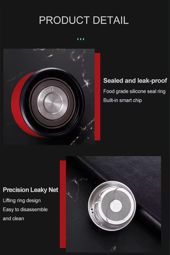 Smart Stainless Steel Water Bottle with LED Temperature Display, 16oz (480ml), Double Wall, Reusable Tumbler (Red)