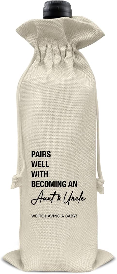 Pregnancy Announcement Wine Bag, Baby Announcements Gifts for New Aunt Uncle, Pairs Well With Becoming Aunt & Uncle Wine Gift Bag