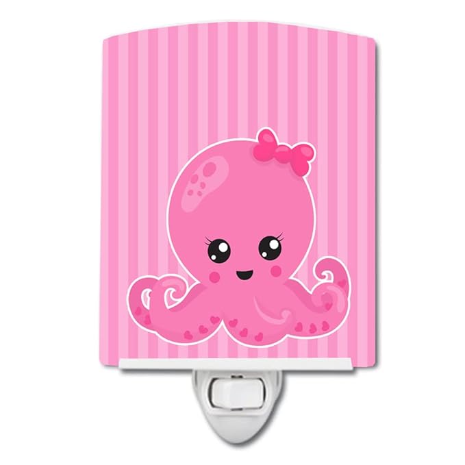 Caroline's Treasures BB8911CNL Nautical Pink Octopus Ceramic Night Light Compact, UL-Certified, Ideal for Bedroom, Bathroom, Nursery, Hallway, Kitchen, 6x4x3, Multicolor