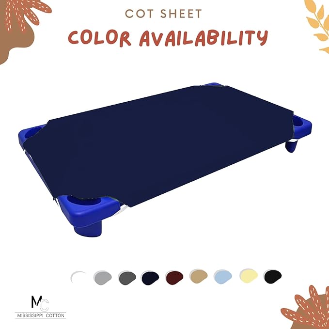 Pack of 12 Cot Sheet for Daycare Preschool Cot Bed -Polyblend Fabric with Corner Elastic Cots Sheets Fits On 22" X 52" Inches Size Toddler and Preschool Daycare Cot Navy Blue 22 X 52 Size