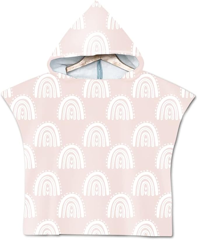 Hooded Poncho Bath Towel | Swim Pool Beach Cover Up |Toddlers & Kids | Microfiber | Absorbent | Unisex (Dusty Pink, Rainbow) (BHT-01)