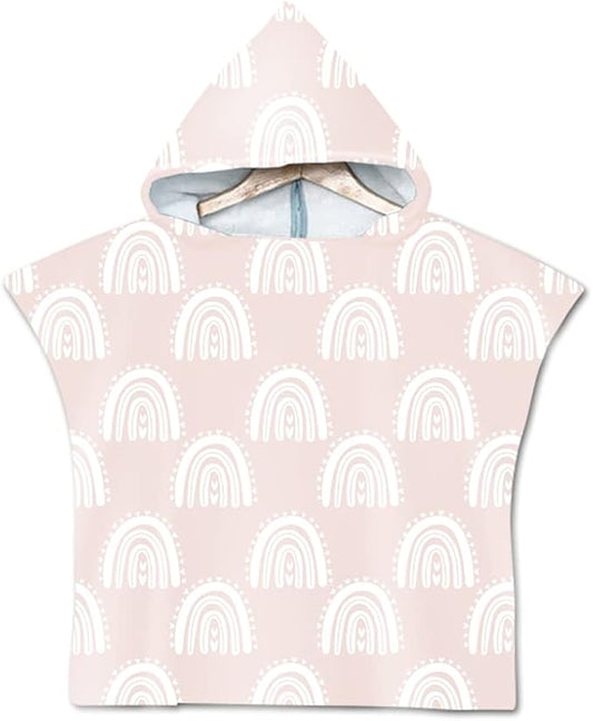 Hooded Poncho Bath Towel | Swim Pool Beach Cover Up |Toddlers & Kids | Microfiber | Absorbent | Unisex (Dusty Pink, Rainbow) (BHT-01)