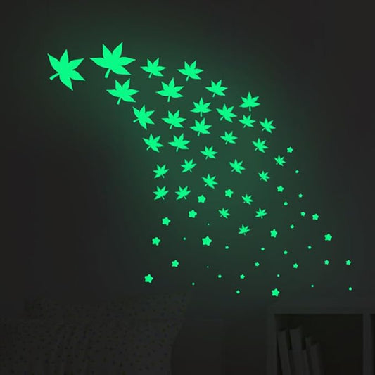 Glow in The Dark Leaf Wall Stickers for Home,64pcs PET Plant Wall Stickers for Bedrooms, Leaf Stickers Wall Decals for Boys and Girls Room, Cute Plant Decals Stickers for Room Walls(Leaf 1)