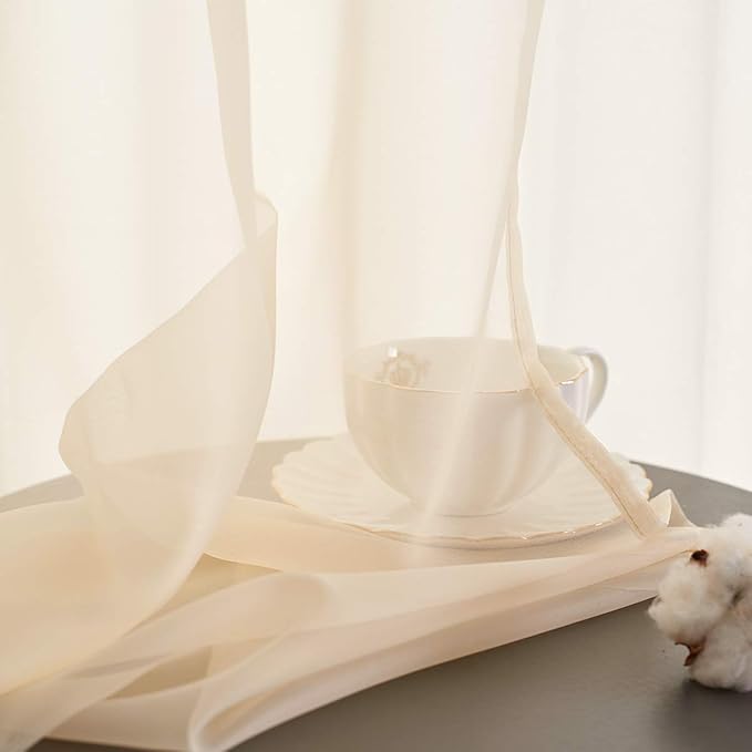 Beige Sheer Voile Curtains Translucent Solid Color Window Treatment 45 Inches long Panels Rod Pocket Beige Drapes for Bedroom Living Room kitchen 2 Panels 52x45