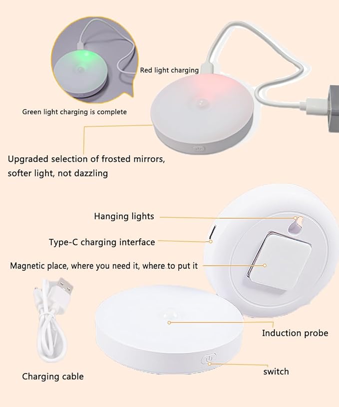 Magnetic Night Light, New Upgraded Frosted, Human Body Sensor Light, Three-Colour Infinitely Dimmable Ideal for Bedroom, Bathroom, Nurserie, Corridor, Kitchen, Wardrobe-2 Pack