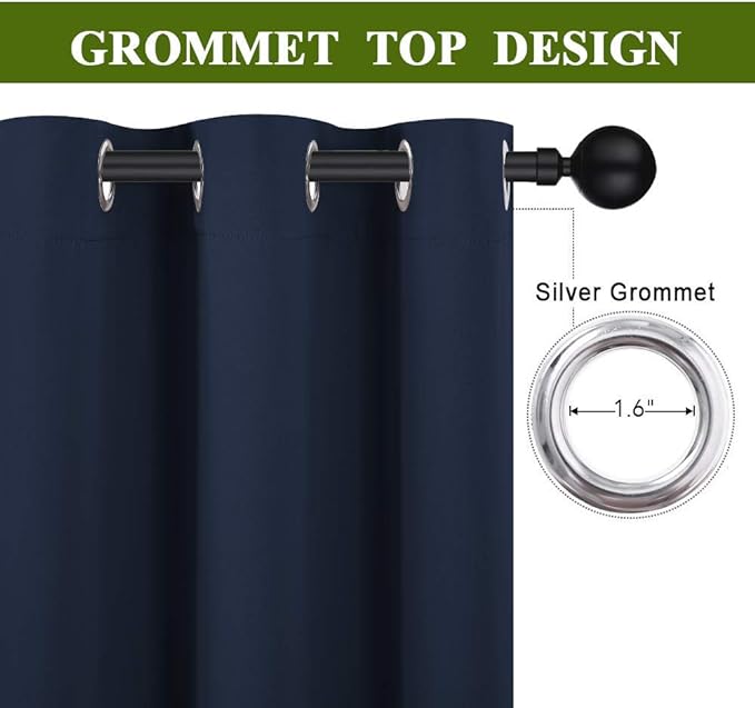 NICETOWN Blackout Draperies Curtains, All Season Thermal Insulated Solid Grommet Top Blackout Curtains/Drapes for Kid's Room (Navy, 1 Pair, 34 x 63 Inch)