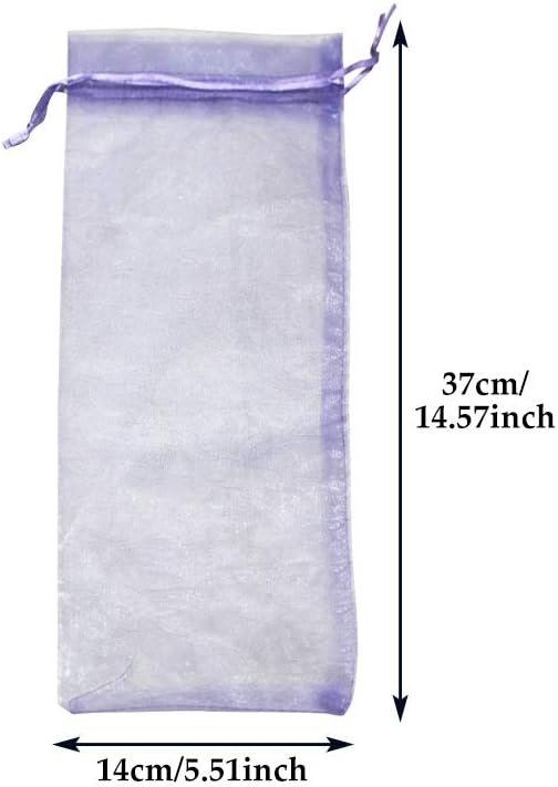 Kakalote 30pcs Sheer Organza Wine Bags, Design Fine Mesh Wine Gift Bag, Reusable Bottle Bags for Travel, Wedding, Birthday, and Dinner Party(Light Purple)