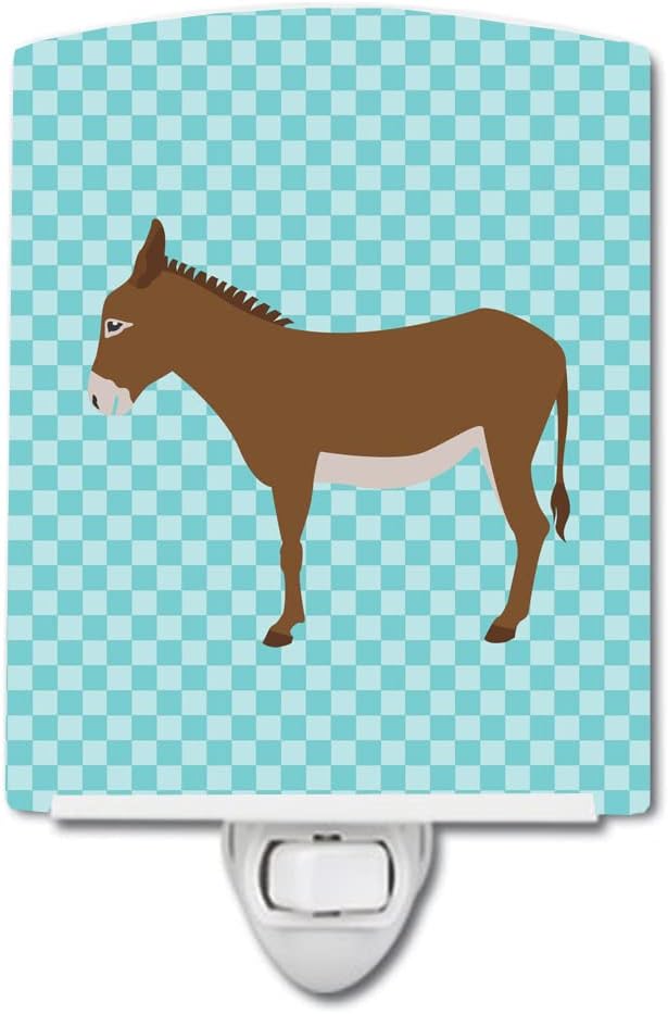 Caroline's Treasures BB8023CNL Cotentin Donkey Blue Check Ceramic Night Light Compact, UL-Certified, Ideal for Bedroom, Bathroom, Nursery, Hallway, Kitchen, 6x4x3, Multicolor