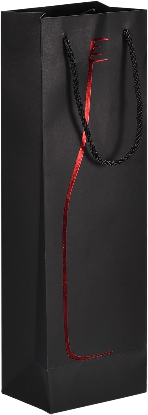 uxcell Wine Bags, 1pcs Black Red 5 x 4 x 15 In Wine Gift Bags with Rope Handles Paper Wine Tote Bag for Wedding Birthday Christmas Party Supplies