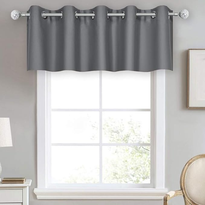 Dark Gray Valance Curtains for Bedroom Solid Grommet Top Blackout Thermal Insulated Curtain Valance for Living Room Basement/Loft/Office 70 X18 1 Panel Grey