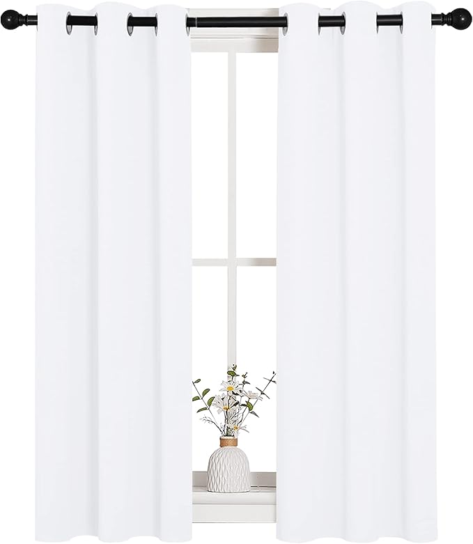 NICETOWN Draperies Curtains Panels, Blocking Out 50% Sunlight Window Treatment Curtains, Grommet Small Window Drapes for Bedroom (2 Panels, 29 by 45, White)