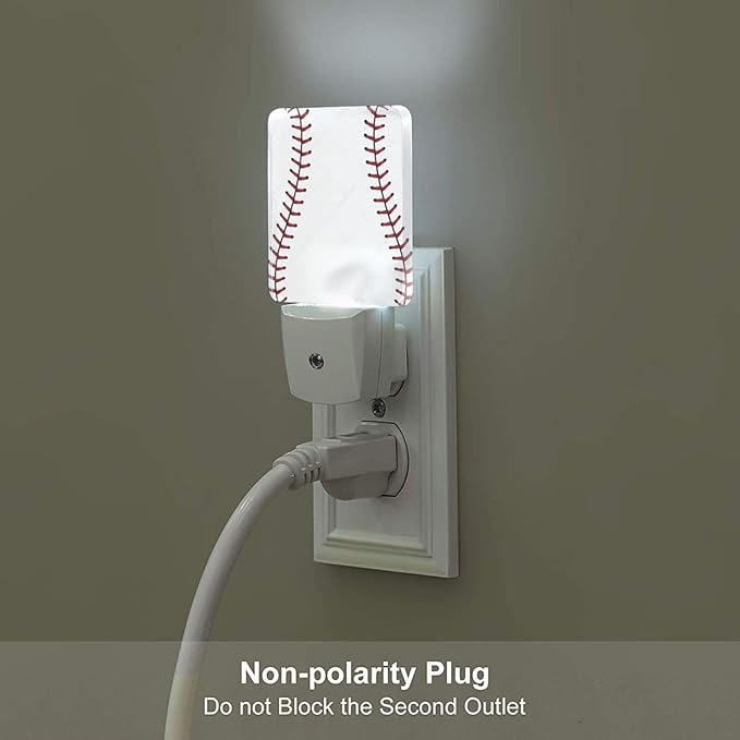 Funny Baseball Lace Plug in Night Light Plug into Wall LED Nightlight Auto Sensor Dusk to Dawn lamp for Kids Room Bedroom Bathroom Nursery Kitchen Hallway Stairs Home Decorative