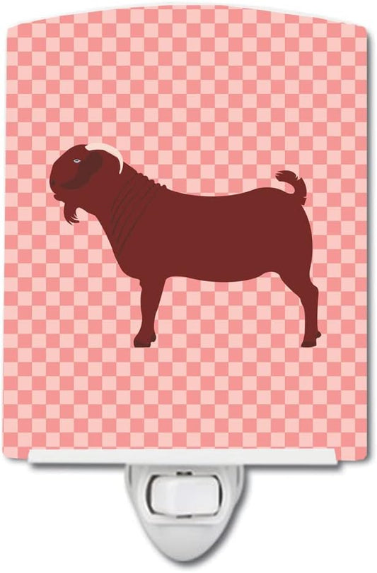 Caroline's Treasures BB7891CNL Kalahari Red Goat Pink Check Ceramic Night Light Compact, UL-Certified, Ideal for Bedroom, Bathroom, Nursery, Hallway, Kitchen, 6x4x3, Multicolor