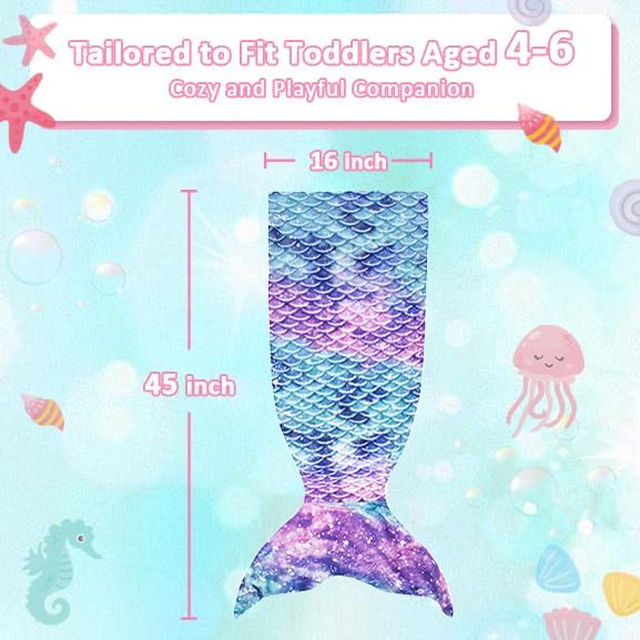 Catalonia Toddlers Mermaid Tail Blanket, Super Soft Plush Flannel Sleeping Snuggle Blanket for Kids, Mermaid Gifts for Girls 4-6, Fish Scale Pattern, Galaxy